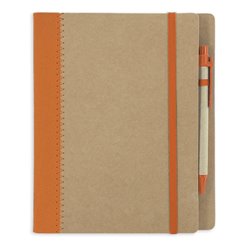 Cuaderno en cartón reciclado y naranja con costuras goma elástica y bolígrafo · KoalaRojo, Artículo promocional y personalizado