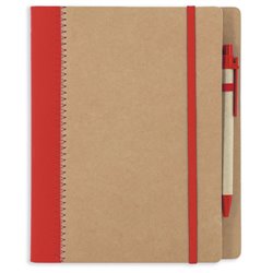 Cuaderno en cartón reciclado y rojo con costuras goma elástica y bolígrafo · KoalaRojo, Artículo promocional y personalizado