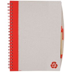 Libreta A4 cartón reciclado y rojo con detalle costuras y bolígrafo a juego · Merchandising promocional de Libretas y Blocs de notas · Koala Rojo