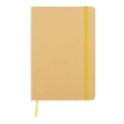 Bloc o cuaderno A5 cartón ecológico amarillo con goma elástica y marcapáginas · KoalaRojo, Artículo promocional y personalizado