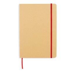 Bloc o cuaderno A5 cartón ecológico rojo con goma elástica y marcapáginas · KoalaRojo, Artículo promocional y personalizado