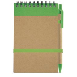 Bloc de notas vertical con tapas de cartón y verde lima o pistacho con boligrafo reciclado · KoalaRojo, Artículo promocional y personalizado