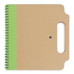 Libreta con asas tipo maletin verde en cartón reciclado con bolígrafo y notas · Merchandising promocional de Escritorio y Oficina · Koala Rojo