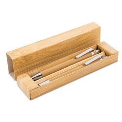 Set bambú con bolígrafo y portaminas en bambú natural y metal cromado · Merchandising promocional de Sets escritura y estuches · Koala Rojo