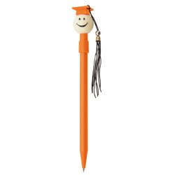 Bolígrafo graduación naranja con cabeza con birrete en cabeza del bolígrafo · KoalaRojo, Artículo promocional y personalizado