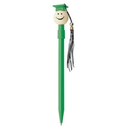Bolígrafo graduación verde con cabeza con birrete en cabeza del bolígrafo · KoalaRojo, Artículo promocional y personalizado