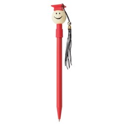 Bolígrafo graduación rojo con cabeza con birrete en cabeza del bolígrafo · KoalaRojo, Artículo promocional y personalizado