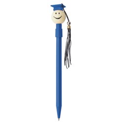 Bolígrafo graduación azul con cabeza con birrete en cabeza del bolígrafo · KoalaRojo, Artículo promocional y personalizado