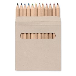Set 12 lápices de colores de madera en caja de cartón gris con ventana