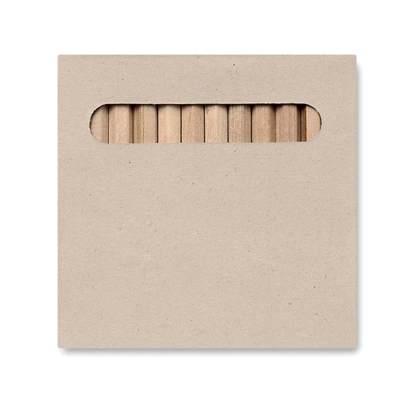 12 lápices de colores de madera en caja de cartón gris con ventana