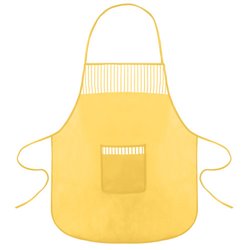 Delantal básico con bolsillo en combinado amarillo con rayado blanco y ribete a juego · Merchandising promocional de Delantales y gorros · Koala Rojo