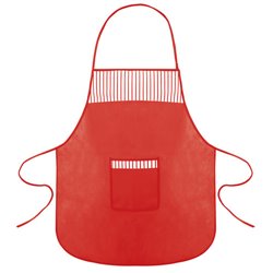 Delantal básico con bolsillo en combinado rojo con rayado blanco y ribete a juego · KoalaRojo, Artículo promocional y personalizado