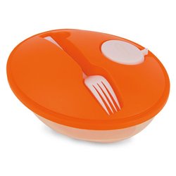 Fiambrera ensaladera ovalda naranja con tenedor y salsera encajados en la tapa · KoalaRojo, Artículo promocional y personalizado