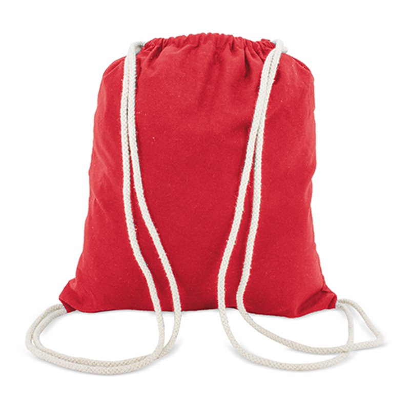 Bolsa mochila de cuerdas 100% algodón en rojo y gruesos cordones blancos · Koala Rojo, Merchandising promocional y personalizado