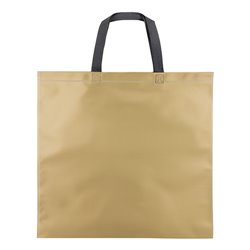 Bolsa metalizada dorada en non woven laminado con asas negras reforzadas · Merchandising promocional de Bolsas non woven · Koala Rojo