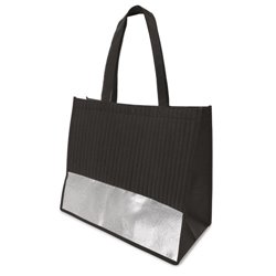 Bolsa de asas largas negra con franja metalizada en plata y textura almohadillada · KoalaRojo, Artículo promocional y personalizado