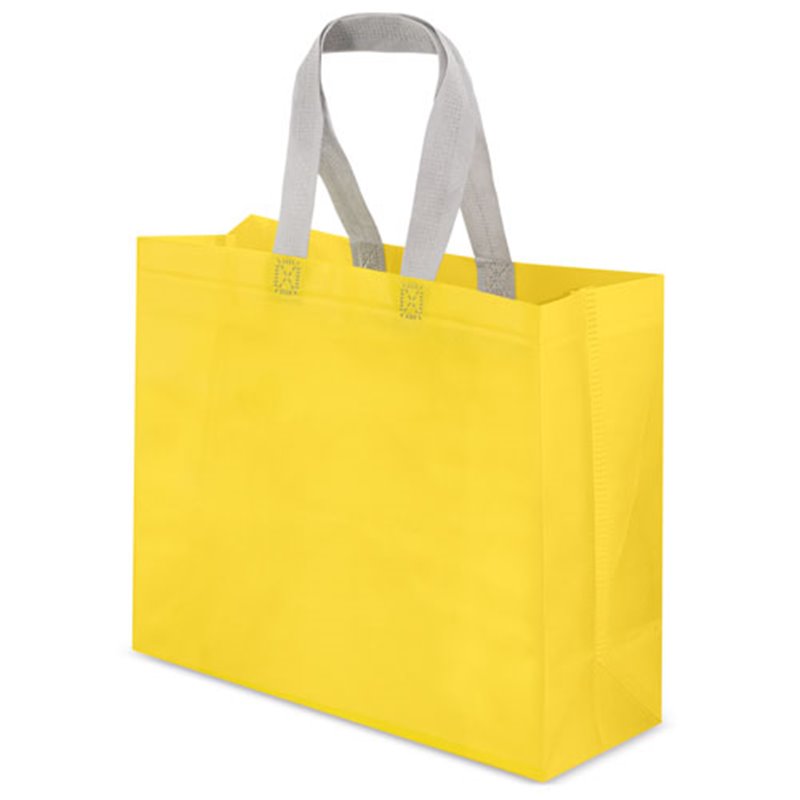 Bolsa mediana en acabado laminado mate amarillo con asas grises · Koala Rojo, Merchandising promocional y personalizado