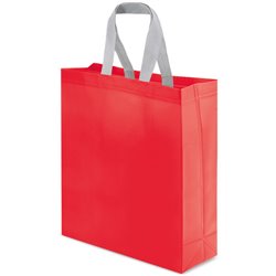 Bolsa grande vertical en laminado mate rojo con asas cortas grises · KoalaRojo, Artículo promocional y personalizado