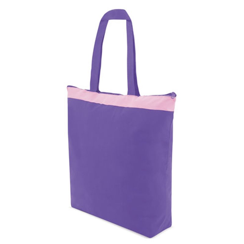 Bolsa con cremallera lila o morado de asas largas y franja superior color contraste · Koala Rojo, Merchandising promocional y personalizado