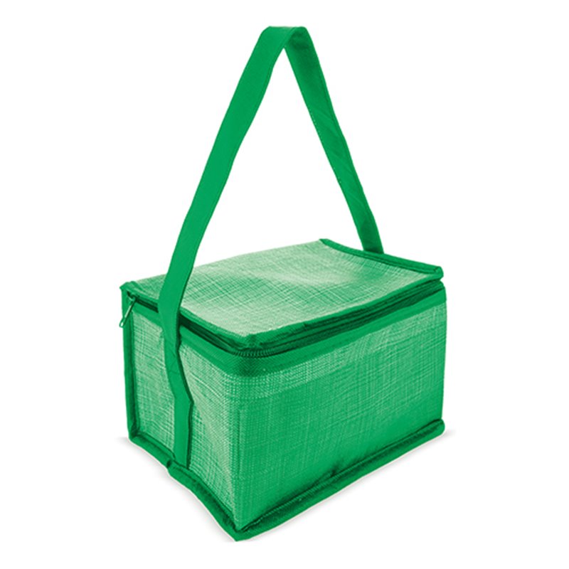 Bolsa nevera de 6 latas texturizada en verde, con asa larga y bosillo frontal · Koala Rojo, Merchandising promocional y personalizado