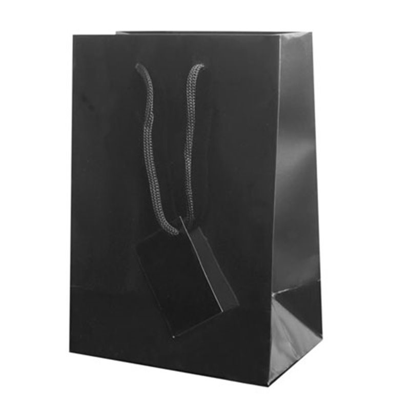 Bolsa de regalo negra en papel plastificado con cordón y etiqueta de 15x7x10cm · Koala Rojo, Merchandising promocional y personalizado