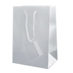 Bolsa de regalo plateada en papel plastificado con cordón y etiqueta de 15x7x10cm · KoalaRojo, Artículo promocional y personalizado