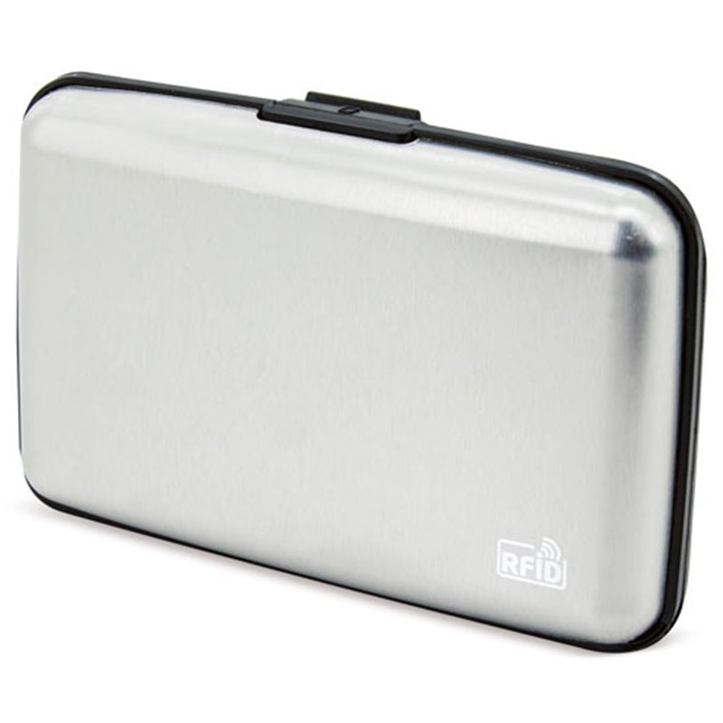 Tarjetero de acordeón en aluminio lacado plateado con protección RFID · Koala Rojo, Merchandising promocional y personalizado