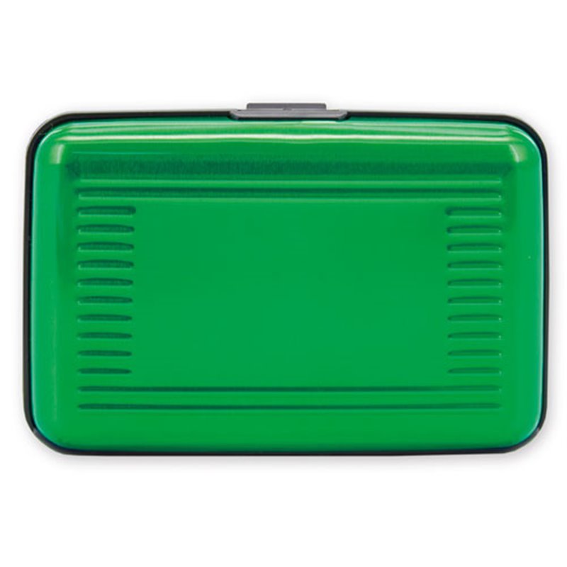 Tarjetero acordeón en aluminio metalizado verde para 6 tarjetas · Koala Rojo, Merchandising promocional y personalizado
