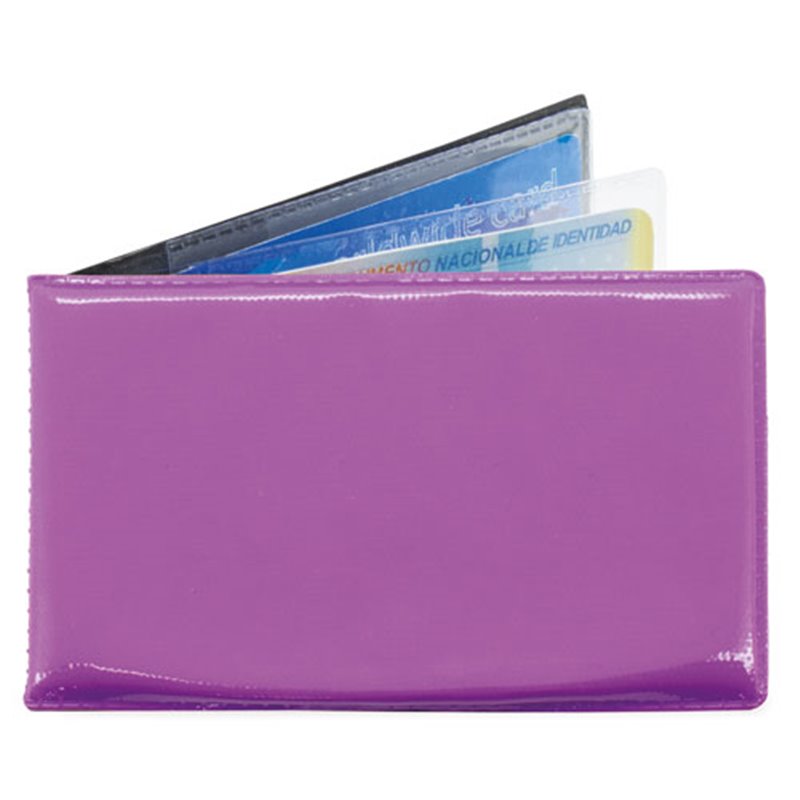 Tarjetero horizontal en polipiel lila o morado con fundas de PVC para tarjetas · Koala Rojo, Merchandising promocional y personalizado