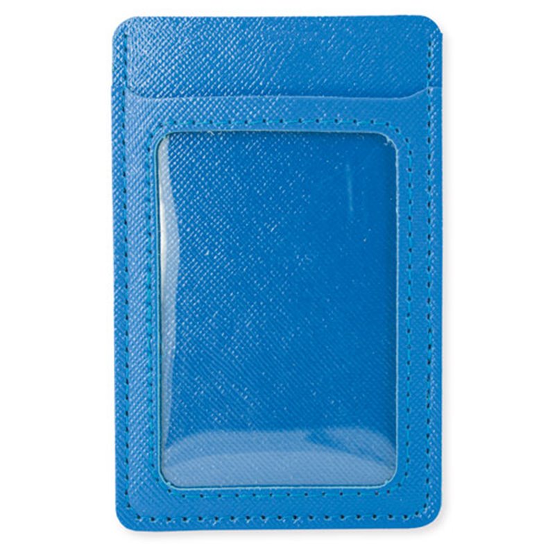 Tarjetero en polipiel texturizado azul con ventana en PVC · Koala Rojo, Merchandising promocional y personalizado