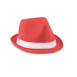 Sombrero imitación paja en rojo con cinta de color en poliéster · Merchandising promocional de Textil · Koala Rojo