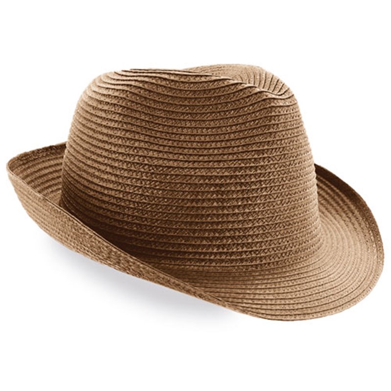 Sombrero estilo Chicago sintético en marrón con cinta interior · Koala Rojo, Merchandising promocional y personalizado
