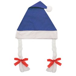 Gorro navidad con trenzas y lazos rojos en fieltro azul combinado con blanco · Merchandising promocional de Fiestas y Celebraciones · Koala Rojo