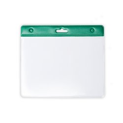 Identificador horizontal en PVC transparente con cabecera verde 110x95mm · KoalaRojo, Artículo promocional y personalizado