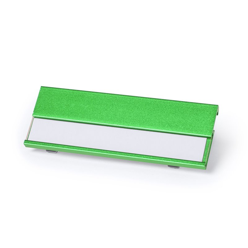Identificador en aluminio verde con ventana para etiqueta de papel · Koala Rojo, Merchandising promocional y personalizado