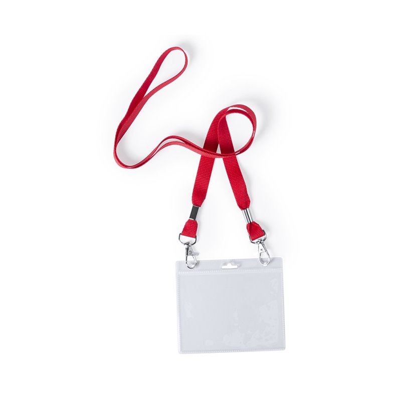 Identificador horizontal en PVC con lanyard rojo de doble mosquetón · Koala Rojo, Merchandising promocional y personalizado