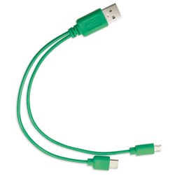 Cable corto verde para conexión de USB tipo C a duo micro USB y Lighting · KoalaRojo, Artículo promocional y personalizado