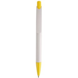 Original bolígrafo de plástico blanco con interior y detalles en amarillo · Merchandising promocional de Escritura · Koala Rojo