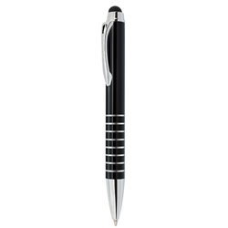 Bolígrafo de aluminio negro con clip de acero y anillas decorativas plateadas · Merchandising promocional de Escritorio y Oficina · Koala Rojo