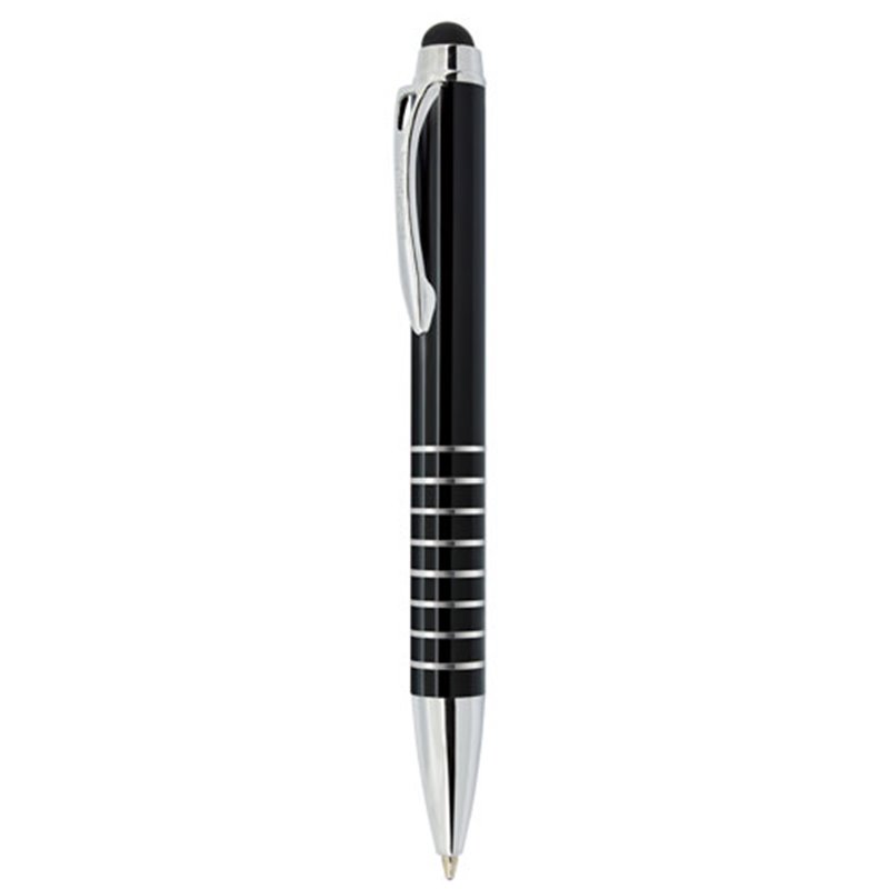 Bolígrafo de aluminio negro con clip de acero y anillas decorativas plateadas · Koala Rojo, Merchandising promocional y personalizado