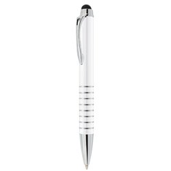 Bolígrafo de aluminio blanco con clip de acero y anillas decorativas plateadas · KoalaRojo, Artículo promocional y personalizado