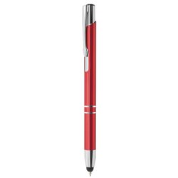 Bolígrafo metálico automático en rojo con puntero touch y anillas decorativas · Merchandising promocional de Escritura · Koala Rojo