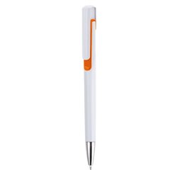 Bolígrafo de plástico blanco con detalle en naranja y punta plateada · Merchandising promocional de Escritura · Koala Rojo