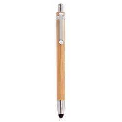 Bolígrafo bambú pulsador con clip metálico y puntero touch en la punta · Merchandising promocional de Escritorio y Oficina · Koala Rojo