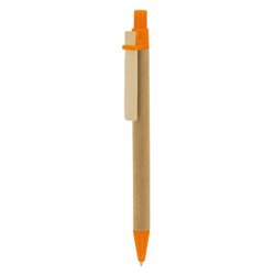 Bolígrafo en cartón reciclado con clip de madera y detalles en ABS naranja · Merchandising promocional de Escritura · Koala Rojo