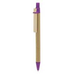 Bolígrafo en cartón reciclado con clip de madera y detalles en ABS lila o morado · KoalaRojo, Artículo promocional y personalizado