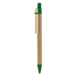 Bolígrafo en cartón reciclado con clip de madera y detalles en ABS verde · KoalaRojo, Artículo promocional y personalizado