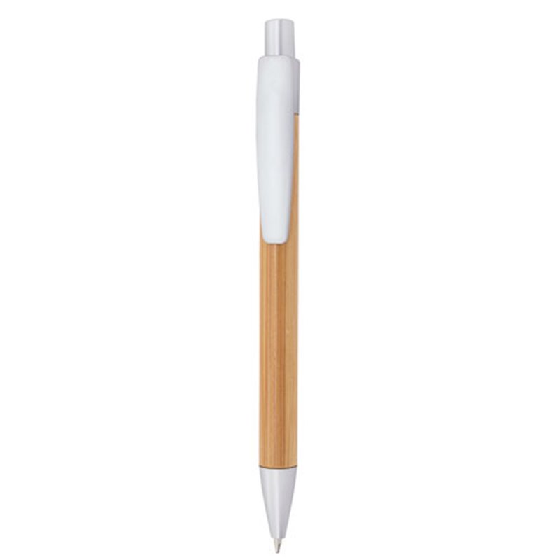 Bolígrafo en bambú con pulsador clip y punta en plástico ABS plateado · Koala Rojo, Merchandising promocional y personalizado
