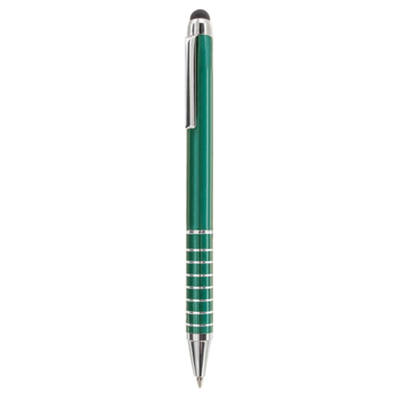 Bolígrafo puntero en aluminio verde con anillas decorativas en plateado · Koala Rojo, Merchandising promocional y personalizado