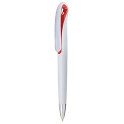Bolígrafo de plástico blanco con clip continuo curvo y detalle en rojo · Merchandising promocional de Escritorio y Oficina · Koala Rojo